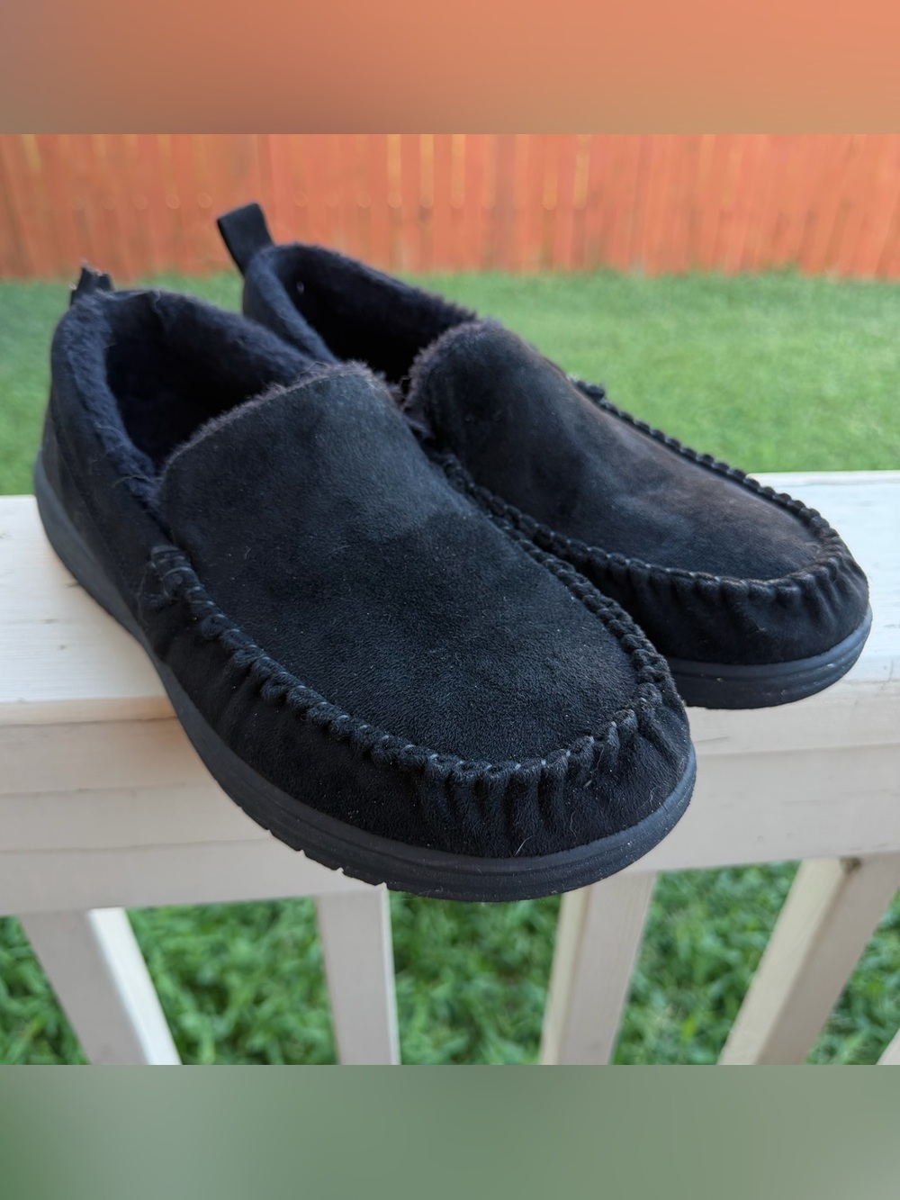 Skechers Black Faux Suede Slip-On Moccasin Loafers Slippers Men’s